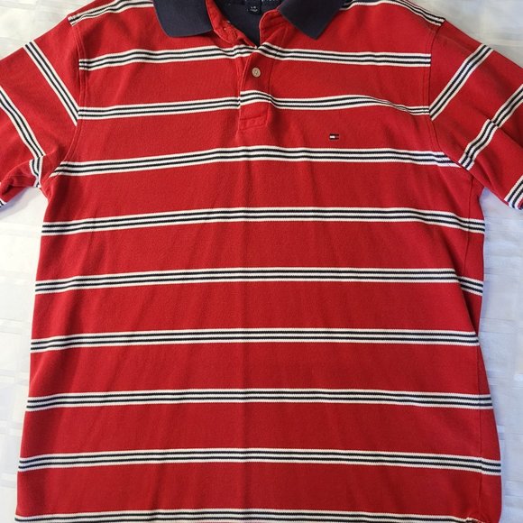 TOMMY HILFIGER POLO RED WHITE BLUE MEN'S COLLAR FORMAL DRESS FASHION WEAR LARGE - Picture 4 of 13